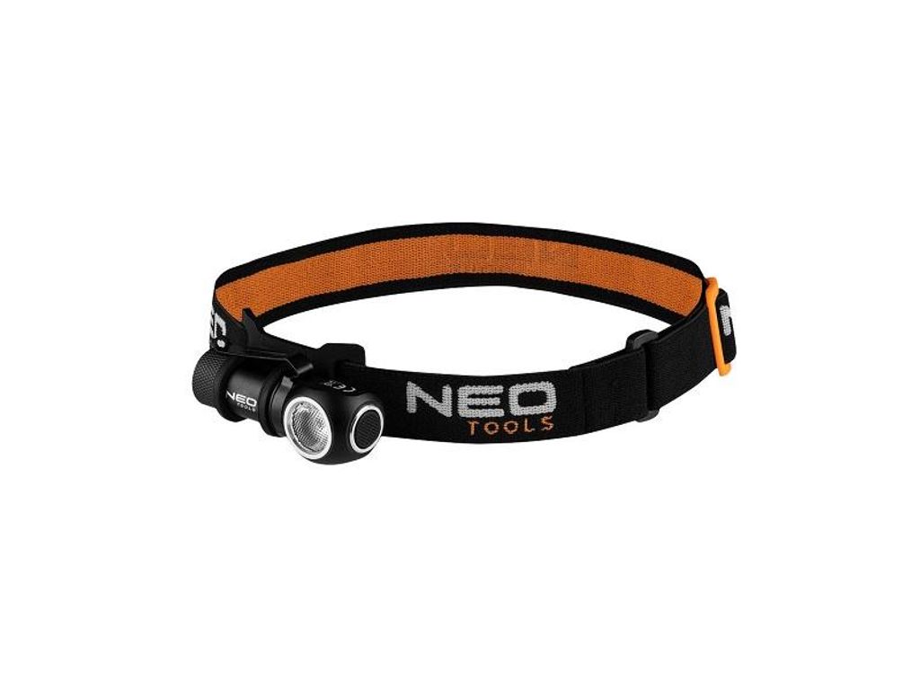 NEO TOOLS Wiederaufladbare Stirnlampe Leistung 6W, max. 600 Lm, Reichweite 90m, LED Cree XPG3, IPX4, 700mAh 3.7 Li-Ion, USB magnetische Aufladung, ...