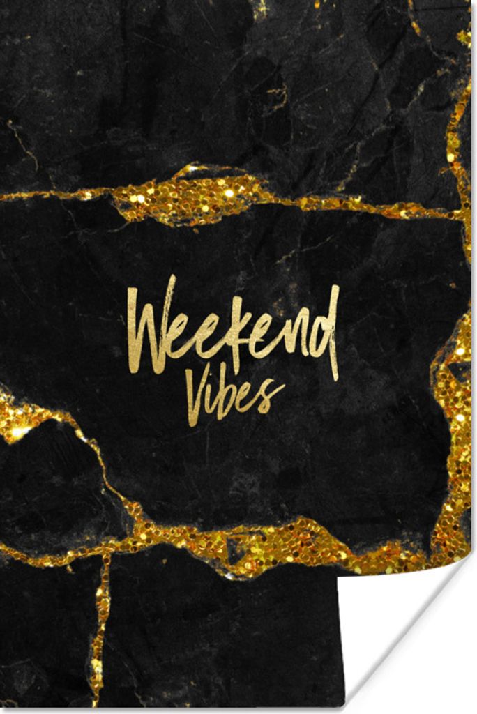 MuchoWow Poster Zitate - Wochenende - Gold - Glitzer 60x90 cm - Wanddekoration