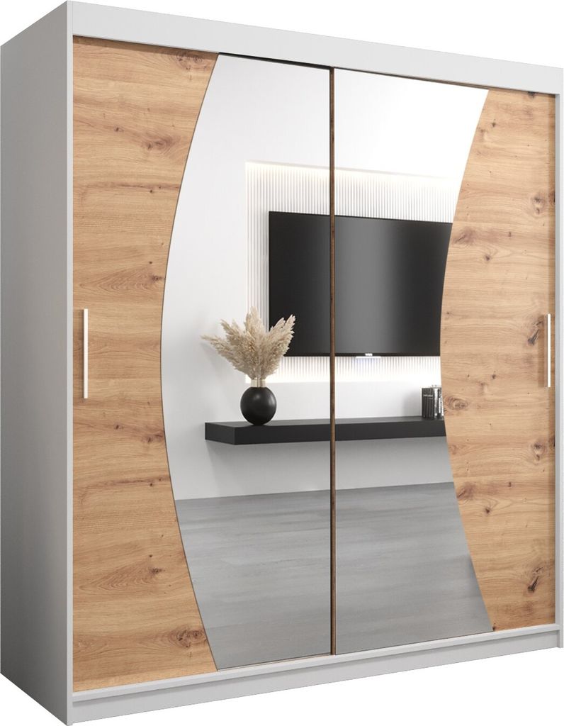 Kleiderschrank, Schiebetürenschrank Schlafzimmer, Schrank mit Spiegel WAVE 180 cm
