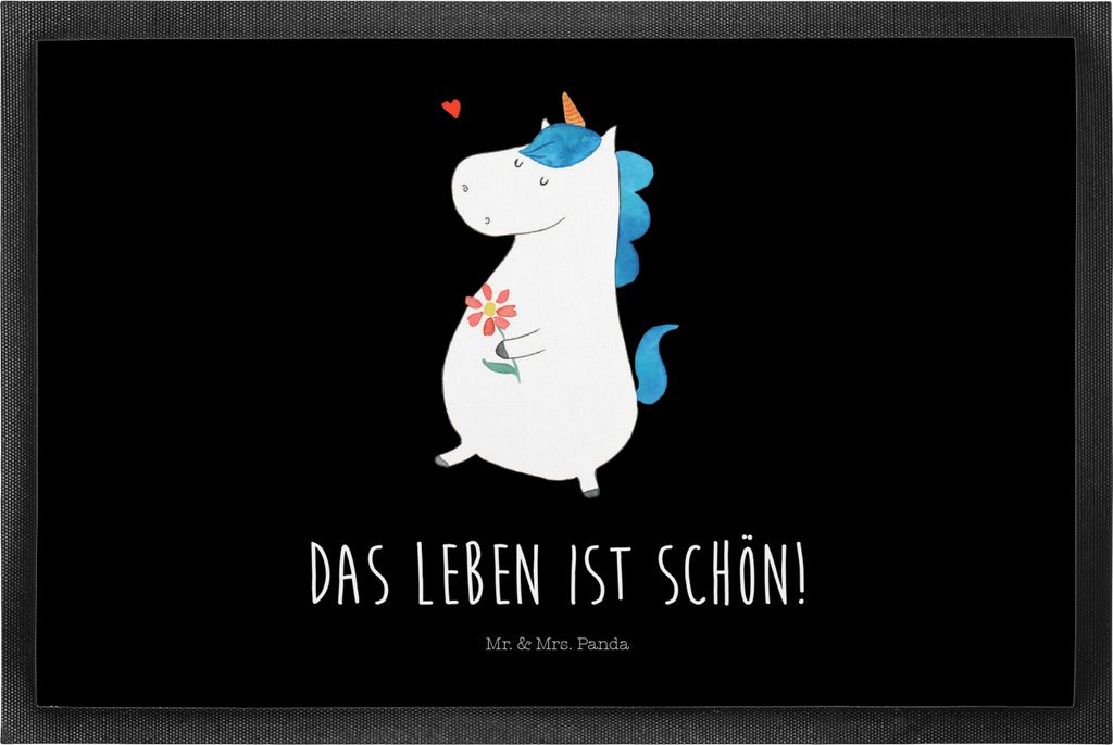 Mr. & Mrs. Panda fußmatte Einhorn Spaziergang 50 x 75 cm - Schwarz - Geschenk, Mutter, Fußabtreter, Eingangsmatte, Motivation, Schwester, Gummima...