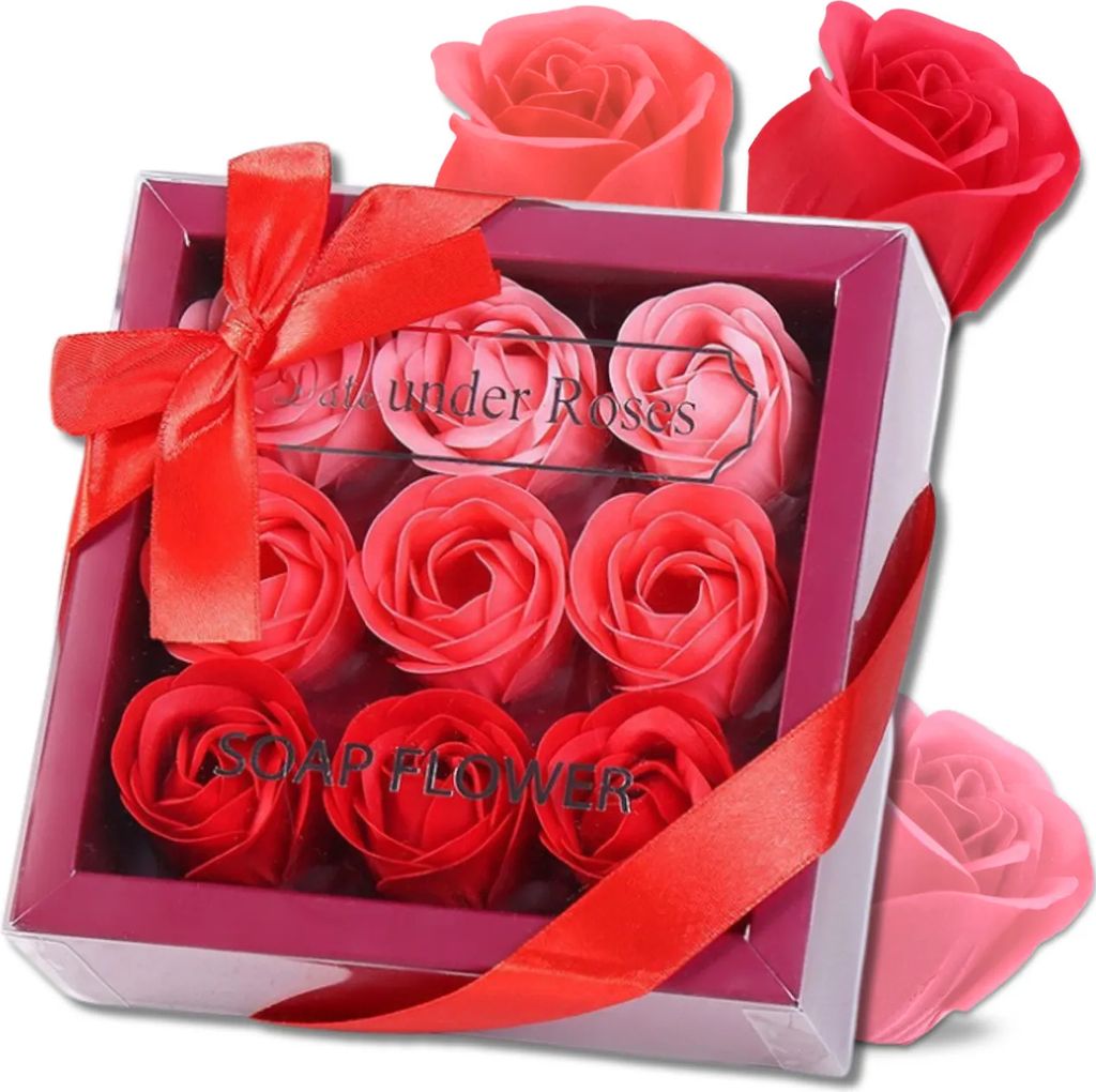 EDIBAZZAR | Dekorative Duftseife Rote Rosen 9 Stk. Geschenkset