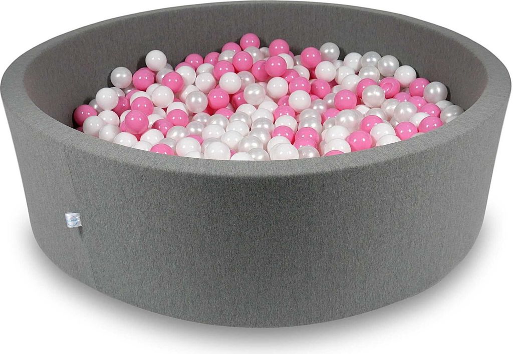 Bällebad 130x40cm grau – Mit 700 Bällen / Weiß, Perlmutt, Puderrosa