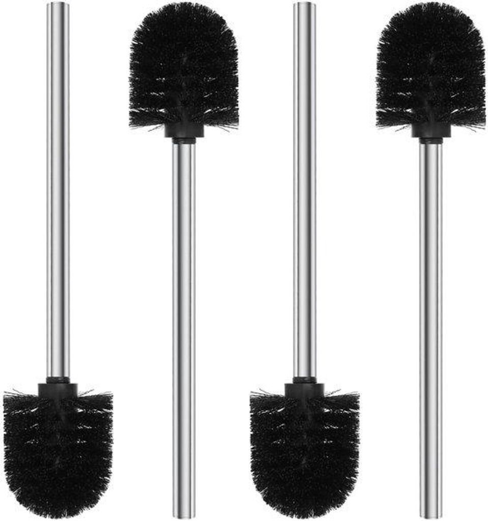 Toiletborstel Set aus 4 mit Edelstahlgriff | 7,5 cm lang | mit austauschbarer Bürstenkopf (schwarz)