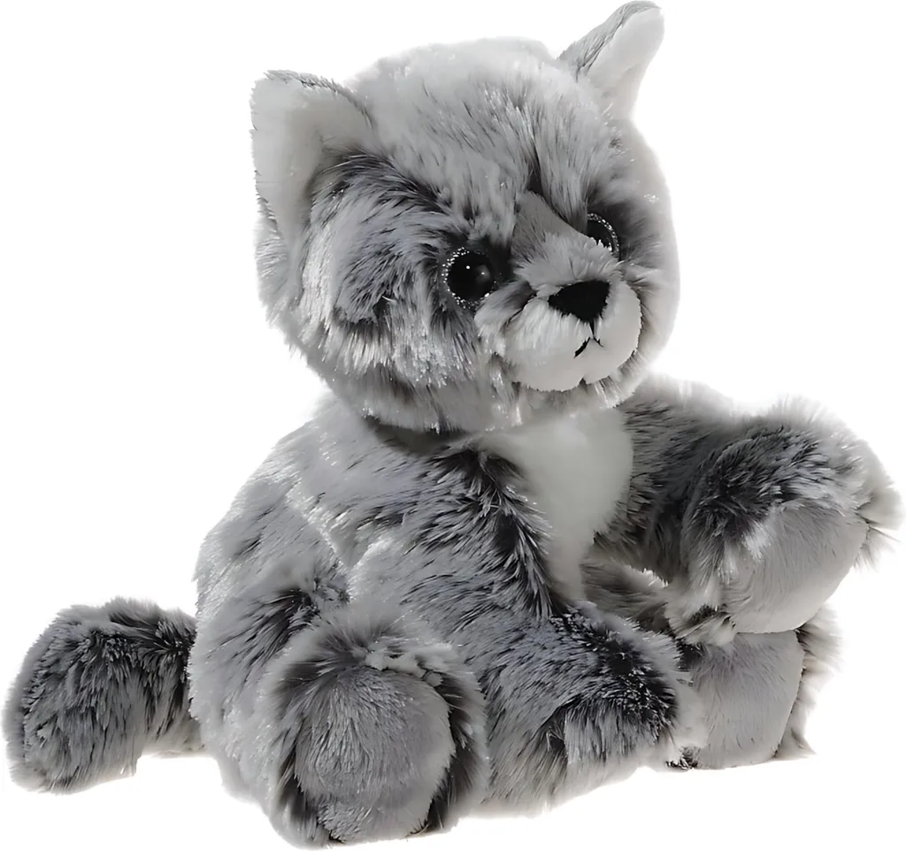 Chat 20cm Glitter Kitty gris chiné - Peluche Douce avec Yeux Pailletés
