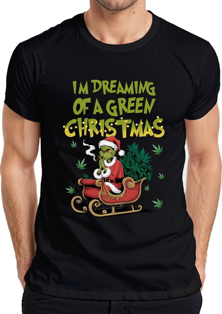 I'm Dreaming of a green Christmas Weed Grinch Kiffer - Weihnachten Christmas Xmas Herren T-Shirt, Schwarz, XXL