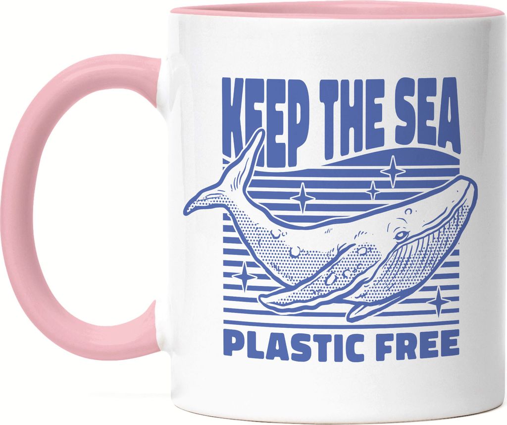Keep The Sea Plastic Free Tasse Rosa Strohhalm Plastik Wal Pottwal Blauwal Tierschutz Umwelt Meere