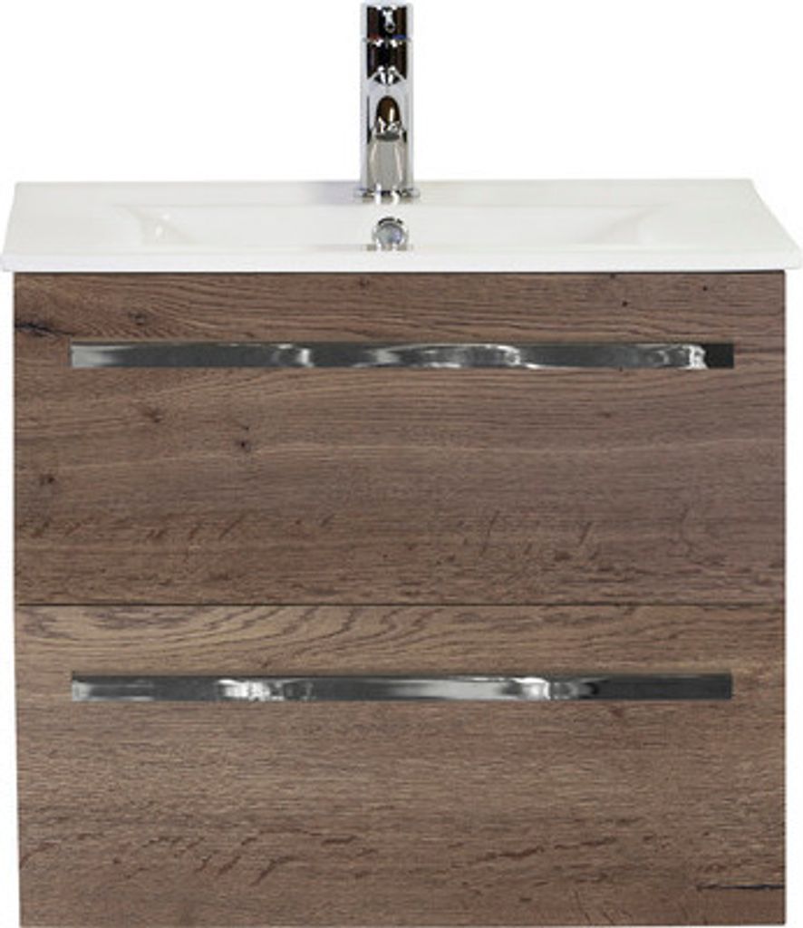 Badmöbel-Set Sanox Seville BxHxT 61 x 46 x 46 cm Frontfarbe tabacco mit Waschtisch Keramik weiß