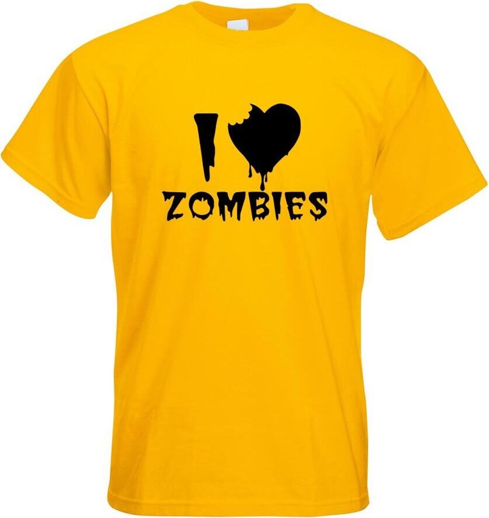 Kiwistar - T-Shirt - gelb - I Love Zombies Motiv Bedruckt Funshirt Design Print - mit Motiv Bedruckt - Funshirt Design - Sport - Freizeit - Herren - S