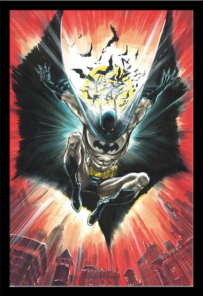 Poster Batman 100 ans Warner Bros avec cadre Maxi MDF noir Shinsuke