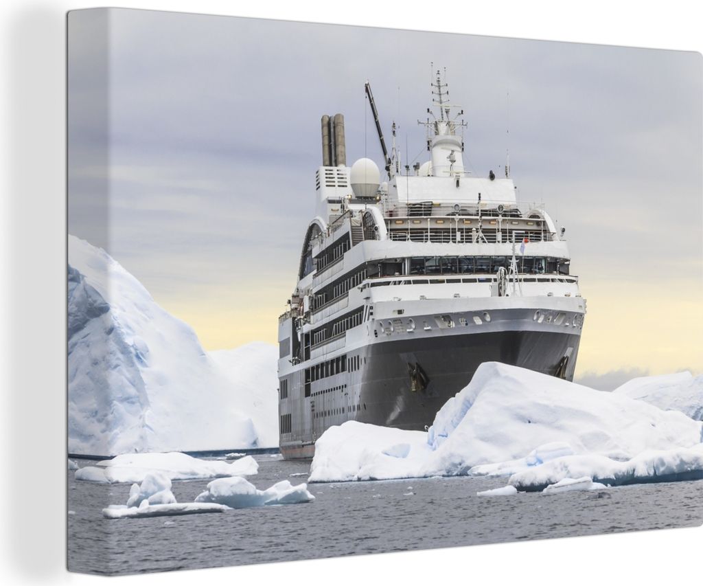 OneMillionCanvasses - Leinwandbilder - 140x90 cm, Ein Kreuzfahrtschiff zwischen den Eisblöcken, Wandbilder Kunstdruck Wanddekoration - Foto auf ...