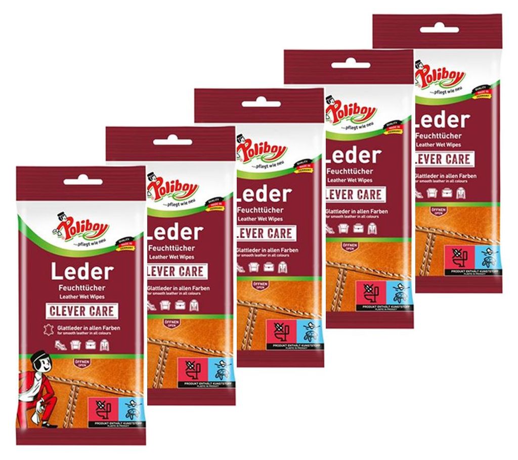 Poliboy Reinigungstücher Leder Pflege 5er Set - Inhalt 100 Produktbild 
