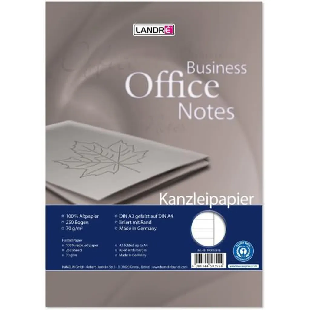 Papier A3 plié A4 Recyclé 70g LANDRE - 250 Feuilles pour classement