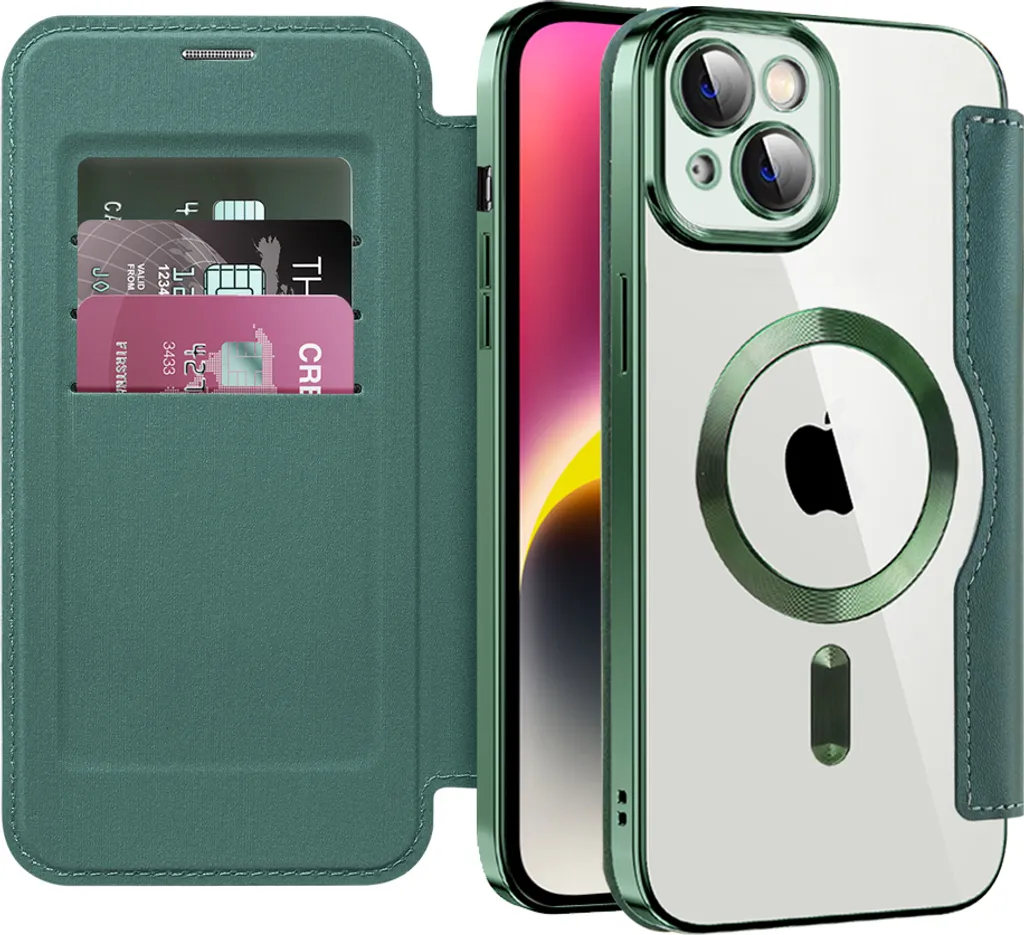 Custodia Portafoglio Per IPhone 15: Antiurto, Con Porta Carte, Doppio Strato, Gomma E PC Rigido - Argento 6,1''