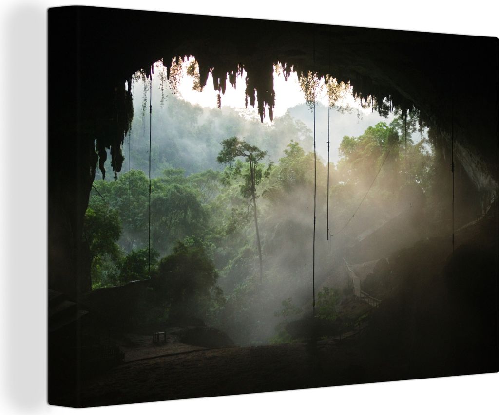 OneMillionCanvasses - Leinwandbilder - 140x90 cm, Blick aus einer Höhle in Borneo, Wandbilder Kunstdruck Wanddekoration