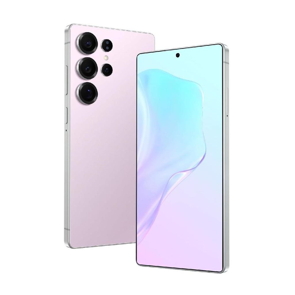 Two smartphones are shown against a white background. One is viewed from the back, showing its camera array, and the other is viewed from the front, displaying its screen.