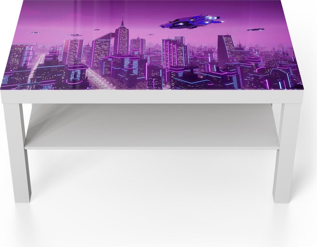 DEQORI Couchtisch 90x55 cm Weiß 'Futuristische Metropole' Glas Beistelltisch Glastisch modern