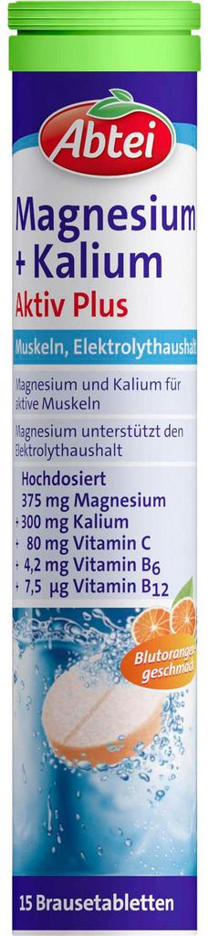 Abtei | Magnesium + Kalium Aktiv Plus | 15 Brausetabletten