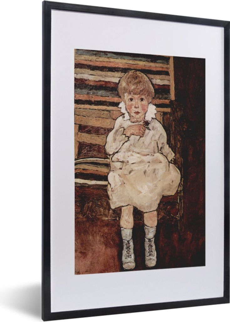 MuchoWow Gerahmtes Poster Sitzendes Kind - Egon Schiele 40x60 cm - Poster mit Schwarzem Bilderrahmen Wandposter Rahmen Foto Bilder - Poster in Ra...