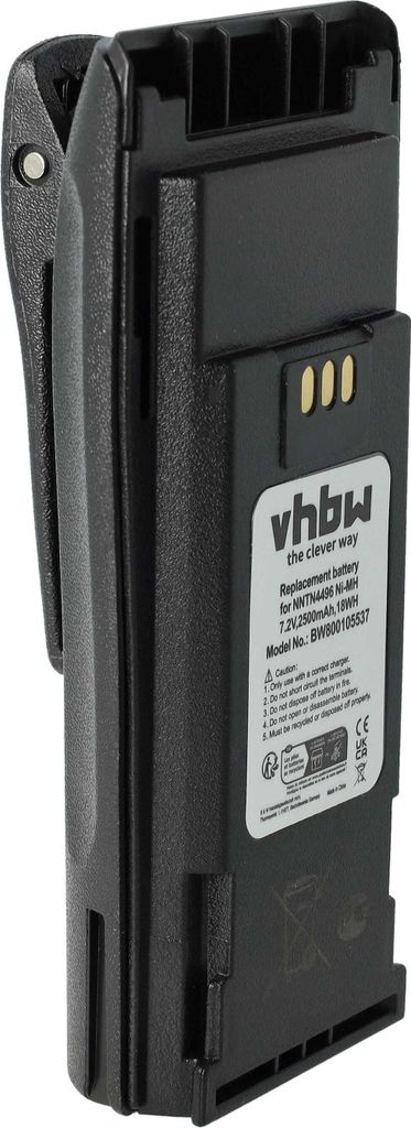 vhbw Akku Ersatz für Motorola NNTN4970AR, NTN4496, NTN4497, NTN4497AR, NTN4970 für Funkgerät, Walkie Talkie (2500 mAh, 7,2 V, NiMH) + Gürtelclip