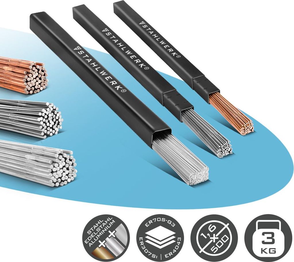 STAHLWERK Schweißstäbe Set ER70S-G3, ER307Si, ER4043Si5 Ø 1,6 x 500 mm je 1kg