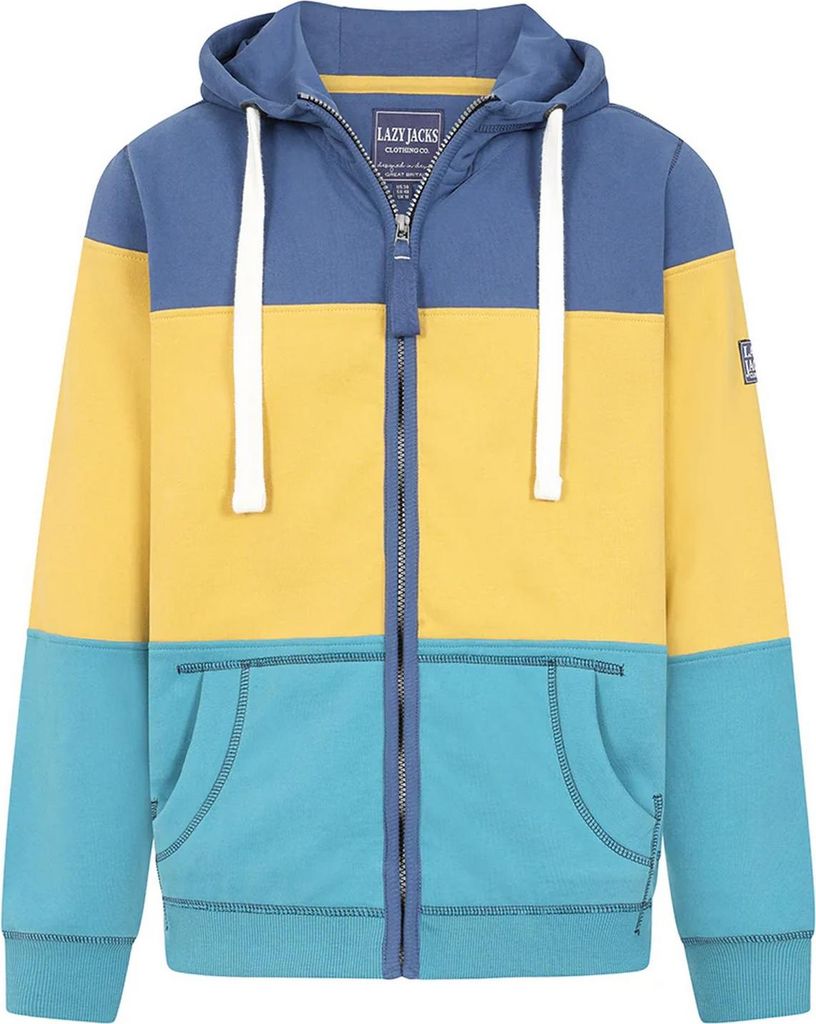 Lazy Jacks - Kapuzenpullover für Herren, Durchgehender Reißverschluss LJ396 (S) (Marine/Grün/Gelb)