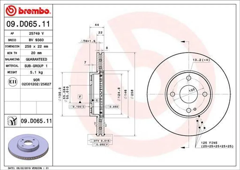 Disque de frein avant Brembo pour Mazda 2 et roadster MX-5 4ème gén