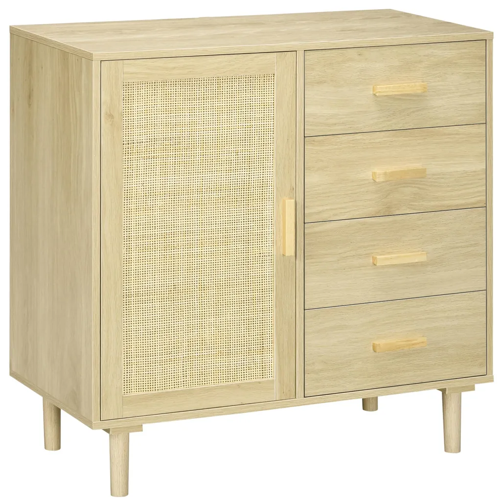 Buffet en rotin naturel avec cannage 4 tiroirs L80cm - Série Louison