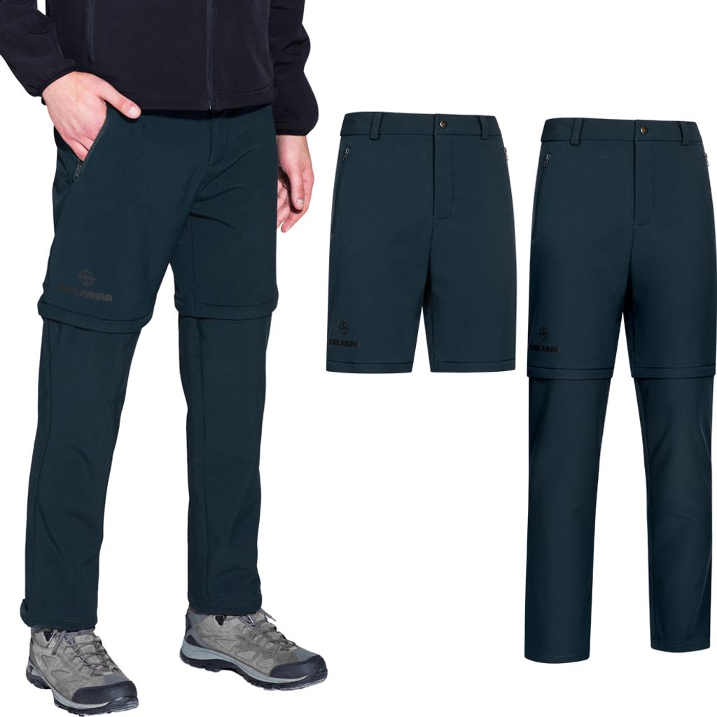 KIRKJUBØUR 2-in-1 Zip-Off Herren Outdoorhose Abnehmbare Hosenbeine  Fleece-Innenseite Strapazierfähig navy L KJ-85