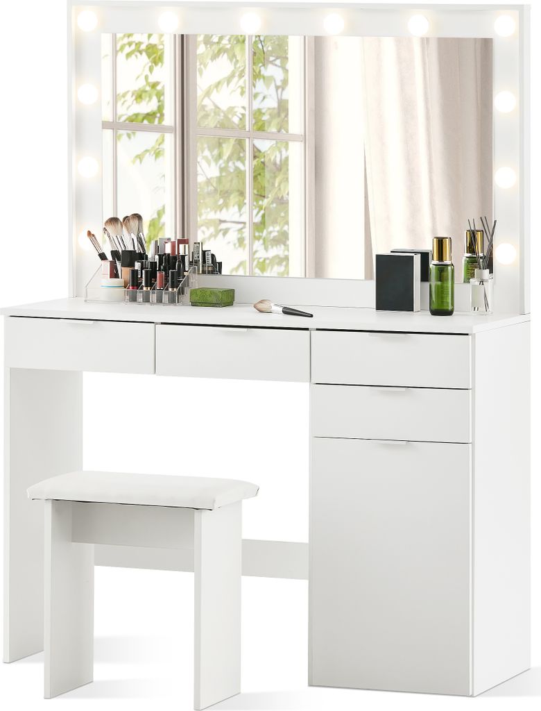 CLIPOP Schminktisch mit Hocker, 105x40x140cm 4 Schubladen Produktbild 