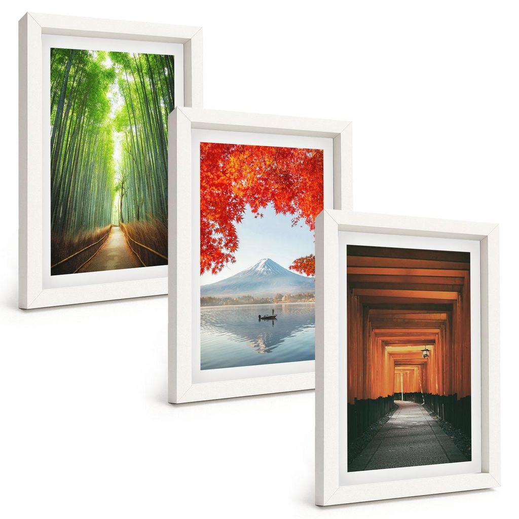 Bilder Set 3-teilig im weißen Rahmen – Wandbilder 3 Stück – gerahmte Poster für Wohnzimmer, Schlafzimmer und Flur – 20x30 cm – Fuji-Bamb...