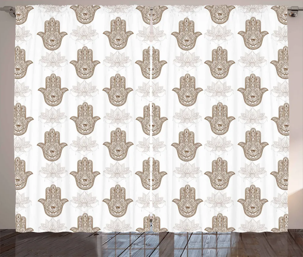 ABAKUHAUS Hamsa Tenda rustica, motivo ispirato al mandala, tenda con passanti e ganci per camera da letto, 280 x 175 cm, caramello