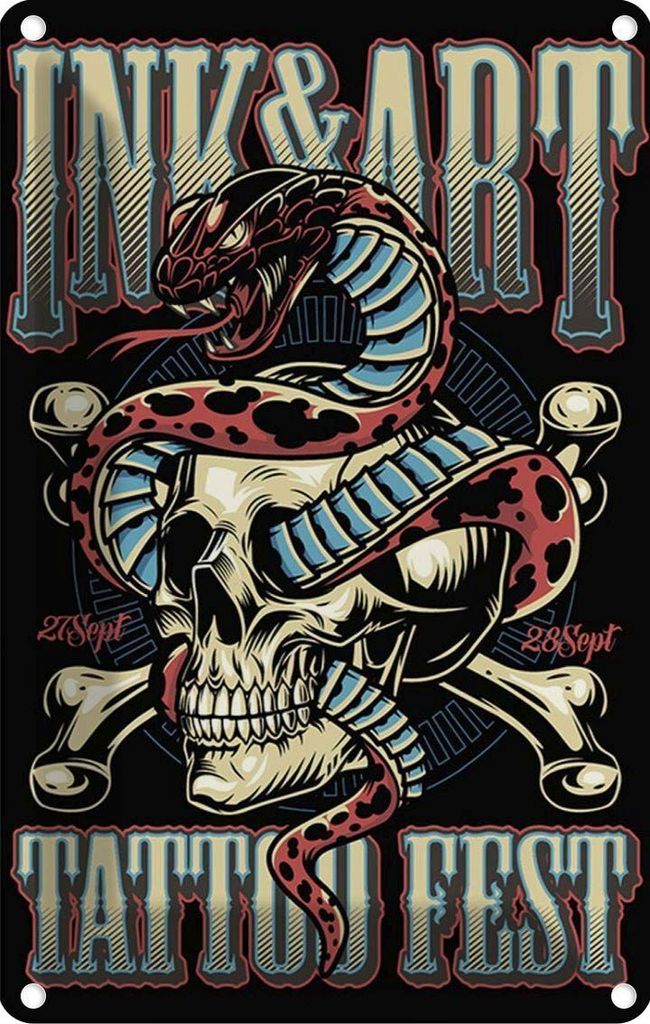 vianmo Blechschild 18x12 cm Tattoo Tatoo Fest 27 28 Sept Warnschild Hinweisschild Sicherheit Vorsicht