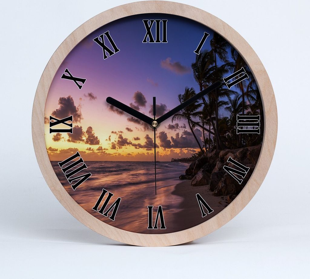 Holzuhr 25fi cm wanduhr - schwarze Spitzen - Westen am Strand