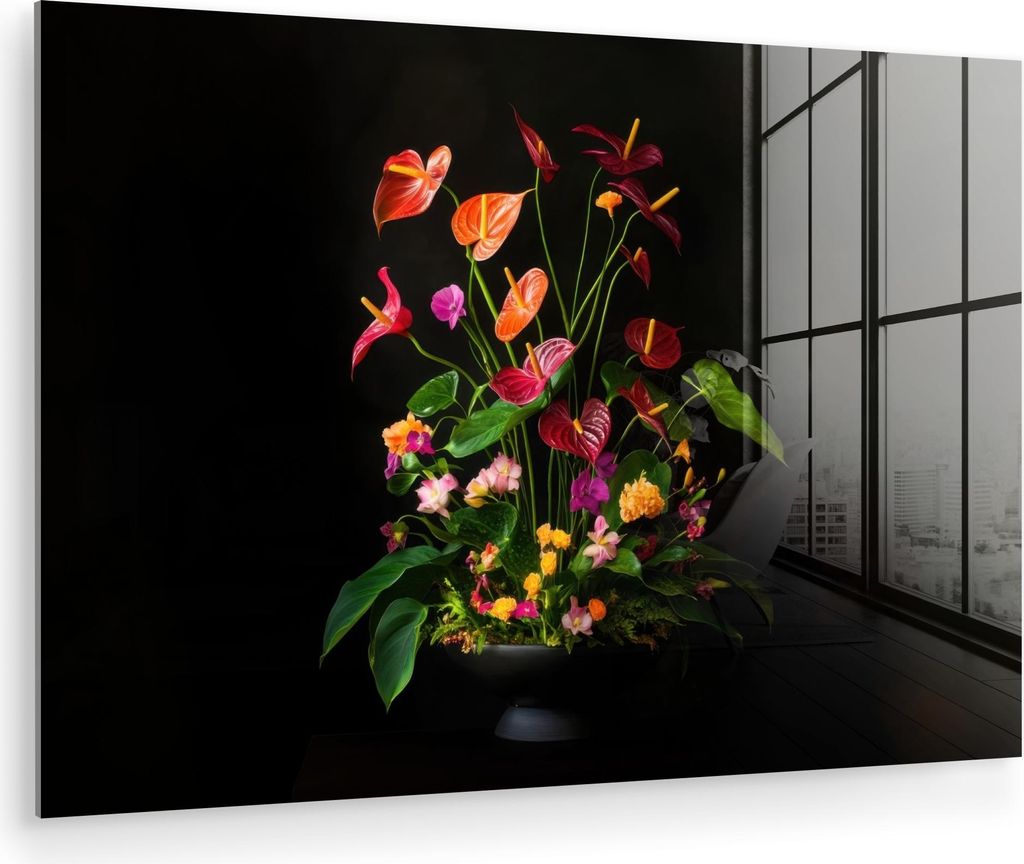 MuchoWow Glasbilder - Bilder auf Wandbild - Foto auf Glas Blumen - Vase - Bunt 120x80 cm Wanddekoration aus Glas - Acrylglasbild - Acrylbilder - Ab...