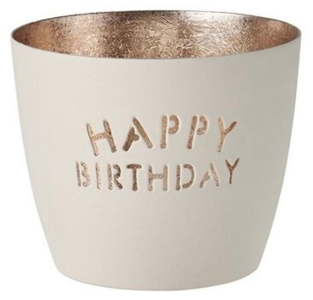 Gift Company Windlicht Madras Happy Birthday Weiß/Gold Produktbild 