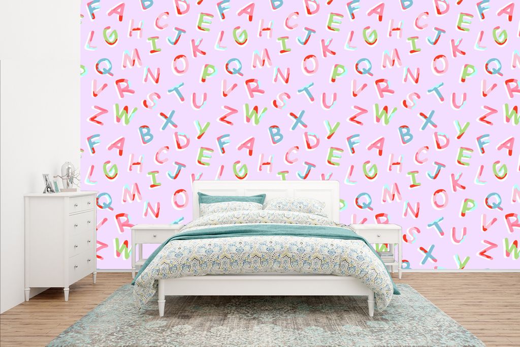 MuchoWow Fototapete für Wohnzimmer oder Schlafzimmer Wandtapete Vinyl Motivtapete Alphabet - Buchstaben - Muster - 435x260 cm - Kinderzimmer