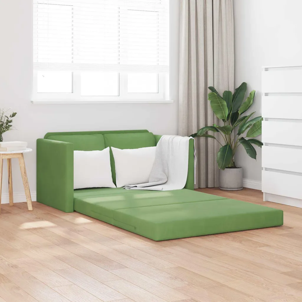 Lit d'appoint confortable et canapé velours vert clair gain de place