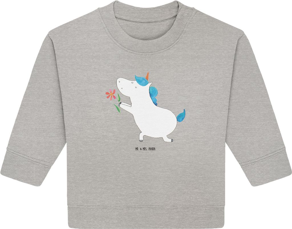Mr. & Mrs. Panda Organic Baby Pullover Einhorn Blume 12. - 18. Monat - Heather Grey - Geschenk, Einhörner, Verlobung, Unicorn, Antrag, Bullover, L...