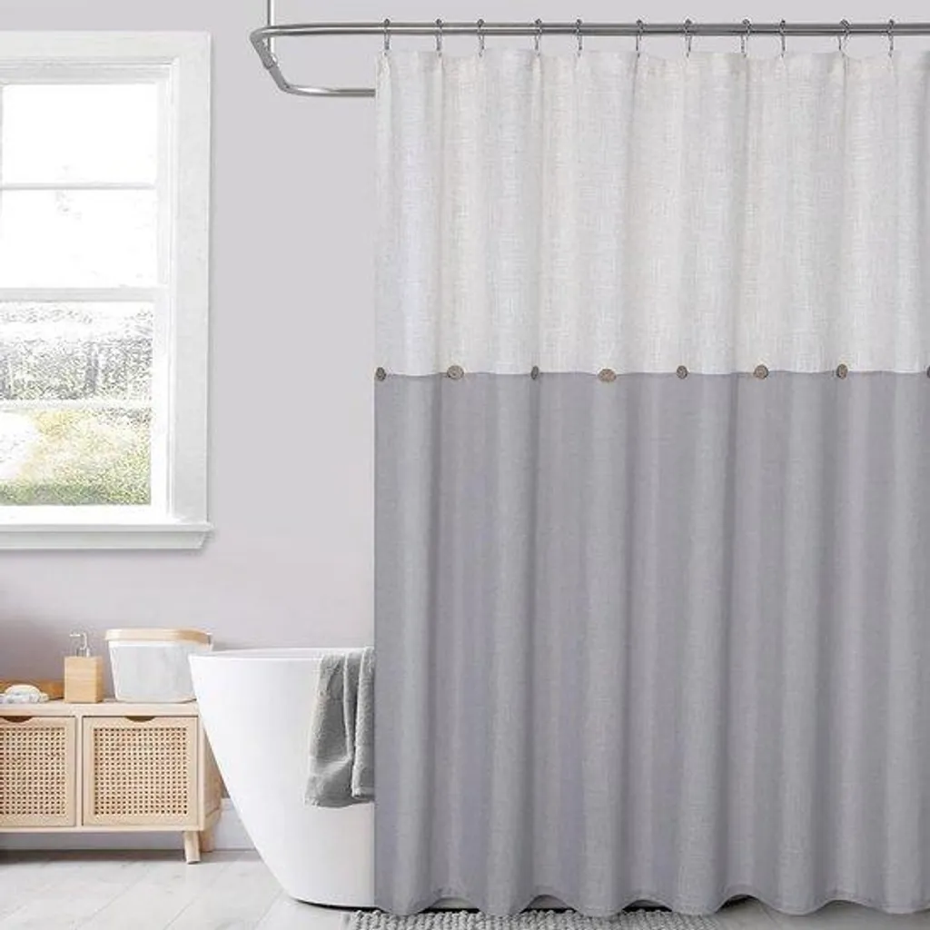 Rideau de douche gris 183x198 cm lavable et anti-moisissure en tissu