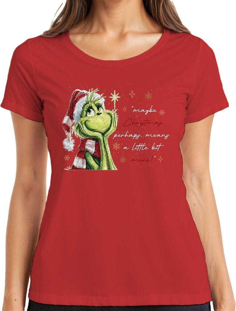 Grinch Santa Weihnachten maybe Christmas means a little bit more Damen T-Shirt, Rot, M