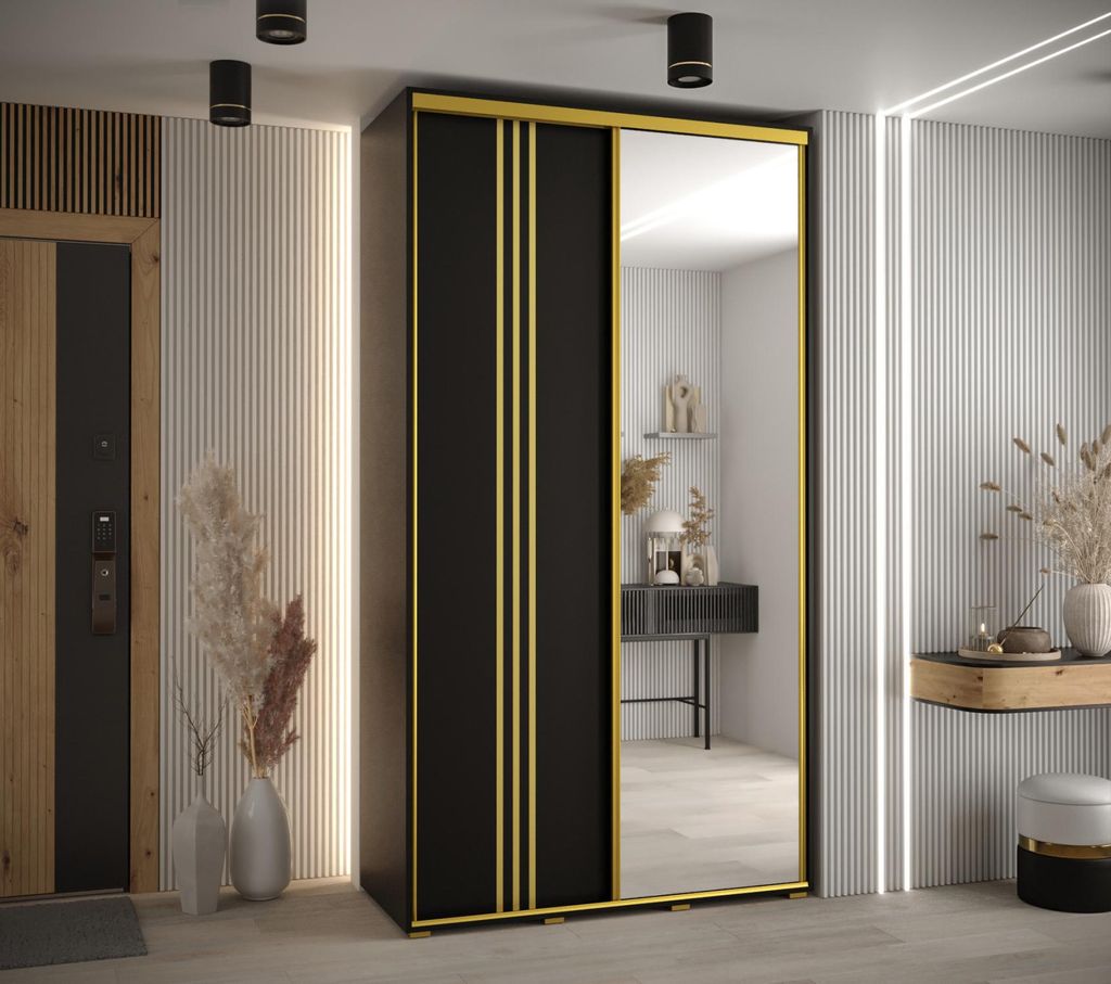 Kleiderschrank YVONA 7 – 140/45 cm, schwarz/gold