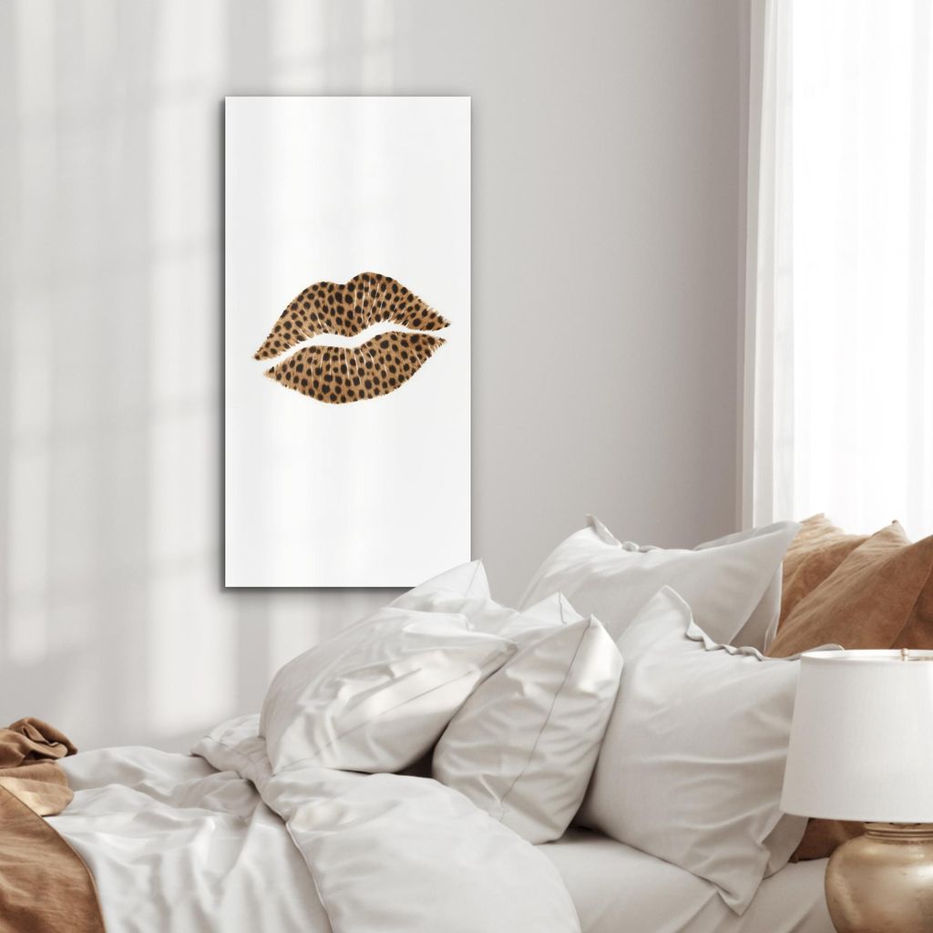MuchoWow Wanddekoration Metall Metallbild Wandkunst 40x80 cm Lippe - Pantherdruck - Minimalistisch - Weiß MuchoWow Aluminium Gemälde - Wanddekora...