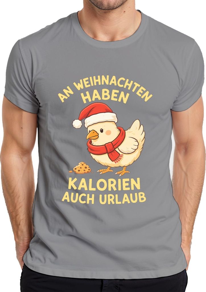 Kalorien haben Urlaub Weihnachten Küken lustig Geschenk Herren T-Shirt, Grau, L