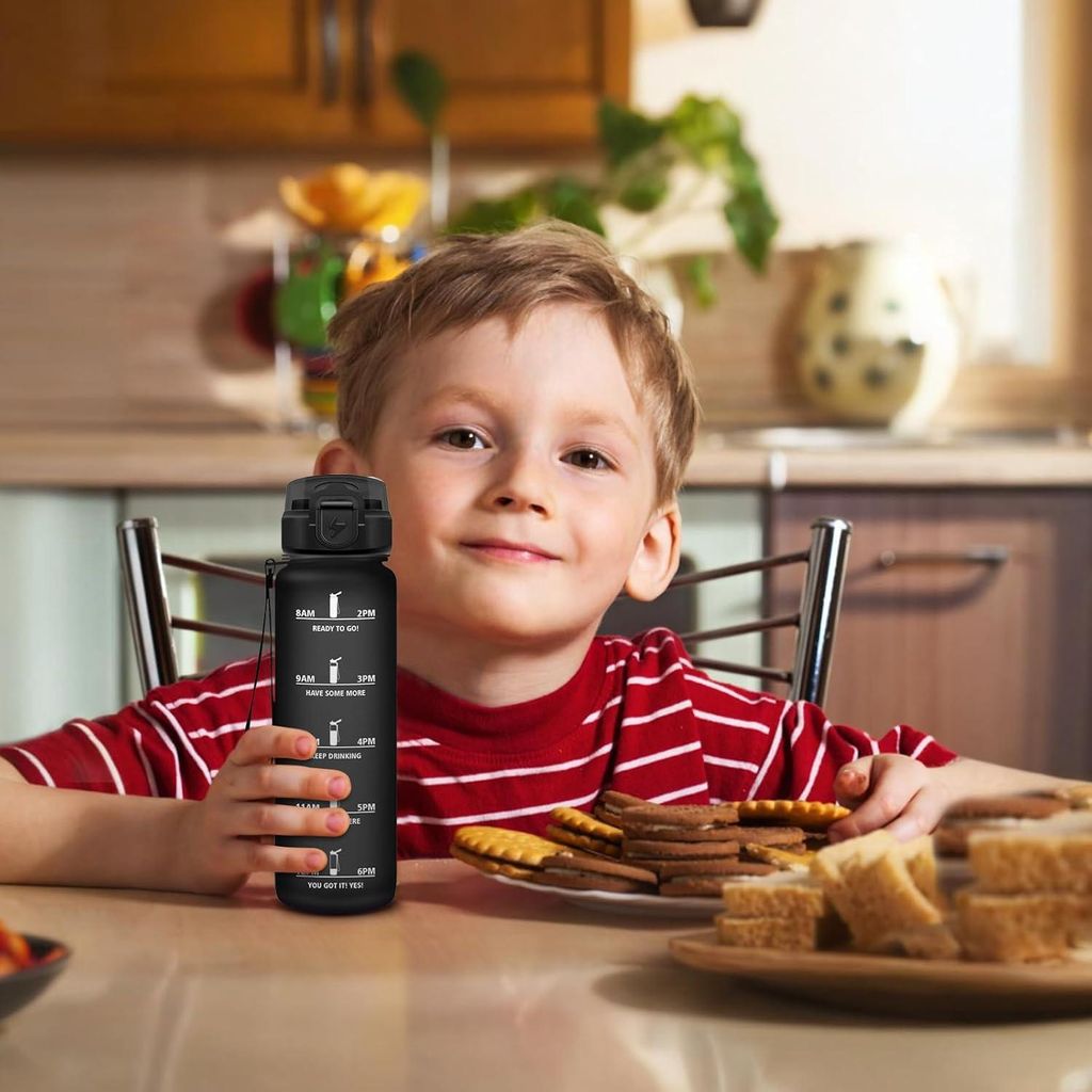 Auslaufsichere Trinkflasche für Kinder mit Zeitplänen - 500 ml, leicht zu reinigen, ideal für Schule und Camping