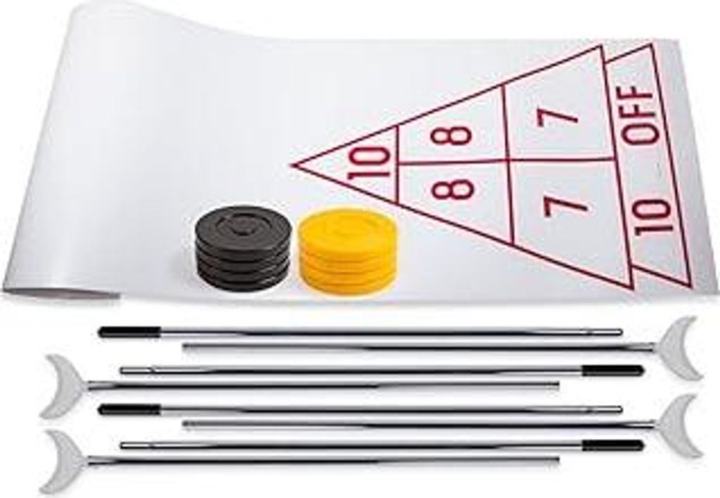 Champion Sports Economy Shuffleboard-Set: Spiel für drinnen und draußen – 8 Pucks, 4 Queues und Kunststoffspielfeld