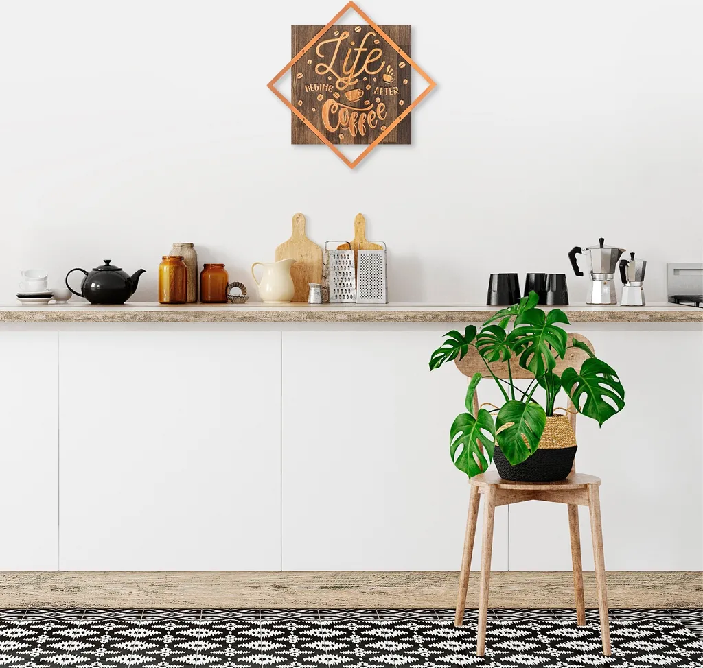 Wallity Life SKL2261 Noce: Decorazione Parete Legno e Metallo 54x54