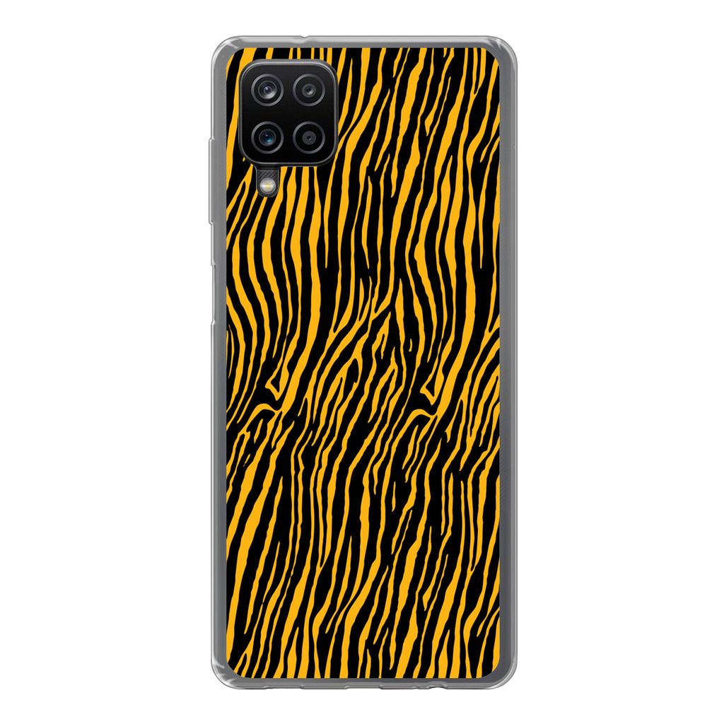 MuchoWow Handyhülle Schutzhülle Hülle für Samsung Galaxy A12 Tigerdruck - Schwarz - Orange Silikon Softcase Handy Hülle - Bild