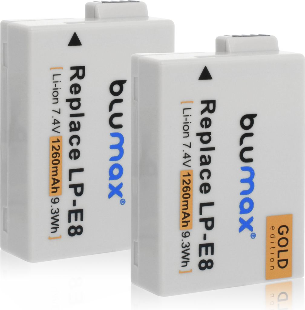 2x Blumax Akku | für Canon LP-E8 Digitalkamera | Kapazität 1260mAh |Spannung 7,2Volt | Video- und Kamerazubehör