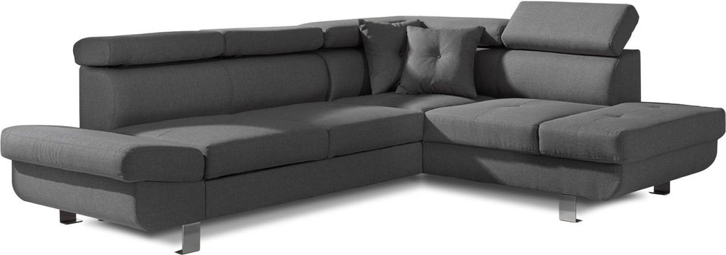Best Möbel Lisbona, Ecksofa rechts mit Schlaffunktion, 5-Sitzer, mit Kopfstützen , Dunkelgrau