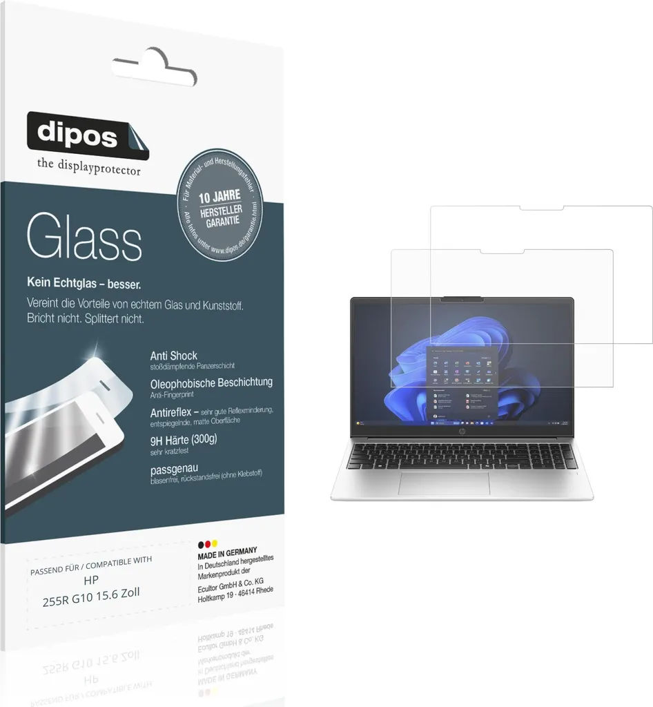 2x Protecteur écran HP 255R G10 15.6 verre souple 9H dipos